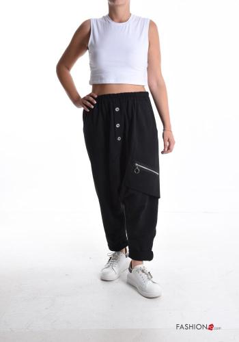 Pantalon en Coton sarouel avec poches à boutons avec élastique avec fermeture éclair - ph 5