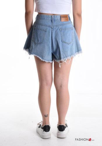 Pantaloncino Short in Cotone denim con bottoni con strass con zip con tasche - ph 2