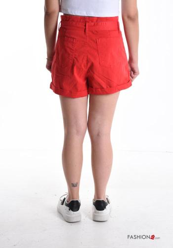 Shorts en Coton avec poches à boutons avec ceinture en tissu avec noeud - ph 2