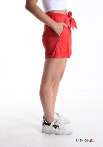 Shorts en Coton avec poches à boutons avec ceinture en tissu avec noeud - ph 3