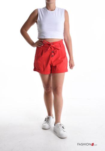 Shorts en Coton avec poches à boutons avec ceinture en tissu avec noeud - ph 5