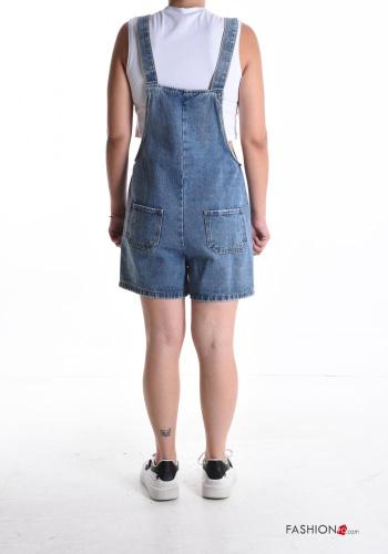 Jardineira em Algodão denim regulável curto com botões com bolsos - ph 2
