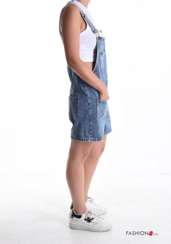 Jardineira em Algodão denim regulável curto com botões com bolsos - ph 3