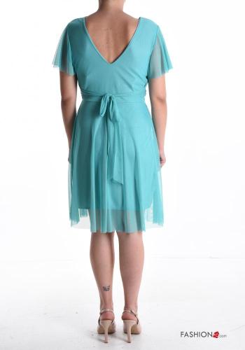 ruffle sleeve backless knee-length short sleeve tulle Dress with bow with lining with v-neck - ph 2