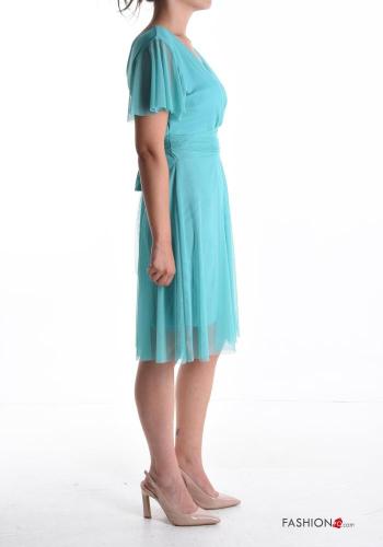 ruffle sleeve backless knee-length short sleeve tulle Dress with bow with lining with v-neck - ph 3