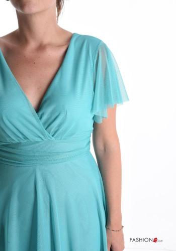 ruffle sleeve backless knee-length short sleeve tulle Dress with bow with lining with v-neck - ph 4