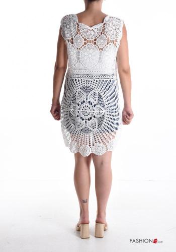 sleeveless asymmetrical lace trim Cotton Cover up with bow with v-neck - ph 2