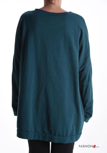 Maglione in Cotone girocollo oversize maniche extra lunghe Fantasia scritta con paillettes - ph 2