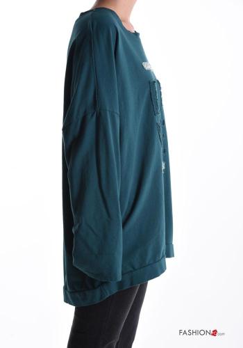 Maglione in Cotone girocollo oversize maniche extra lunghe Fantasia scritta con paillettes - ph 3