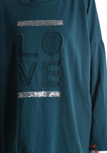 Maglione in Cotone girocollo oversize maniche extra lunghe Fantasia scritta con paillettes - ph 4