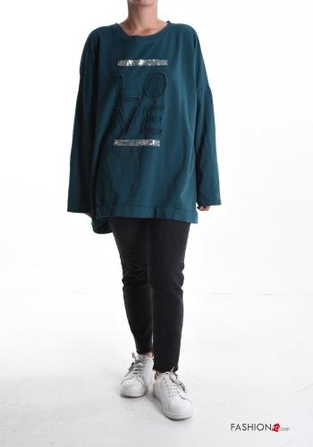 Maglione in Cotone girocollo oversize maniche extra lunghe Fantasia scritta con paillettes - ph 5