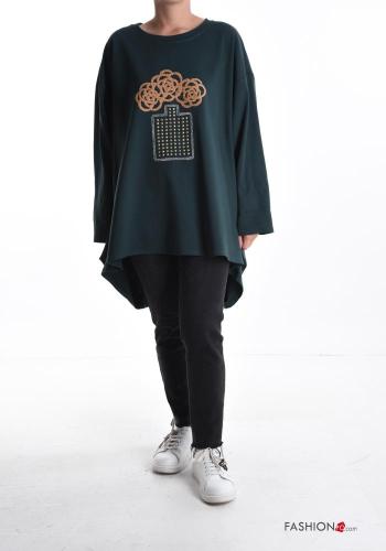 Camisola oversize manga extra-longa gola redonda Padrão bordado - ph 5