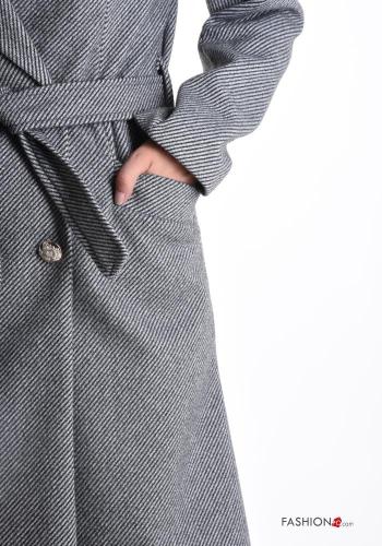 Manteau croisé manches longues avec poches avec doublure avec ceinture - ph 4