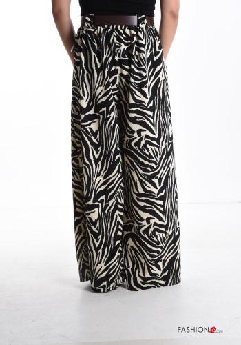 Pantalones wide leg largo Estampado animal con cinturón con elástico - ph 2