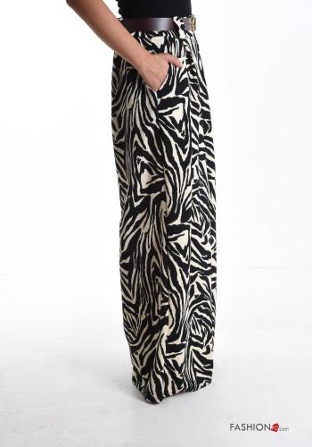 Pantalones wide leg largo Estampado animal con cinturón con elástico - ph 3