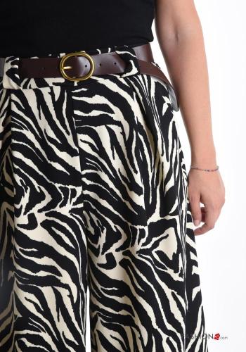 Pantalones wide leg largo Estampado animal con cinturón con elástico - ph 4