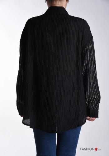 Chemise à collet Imprimé à rayures à boutons avec strass - ph 2