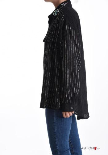 Chemise à collet Imprimé à rayures à boutons avec strass - ph 3