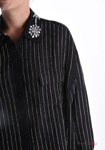 Chemise à collet Imprimé à rayures à boutons avec strass - ph 4