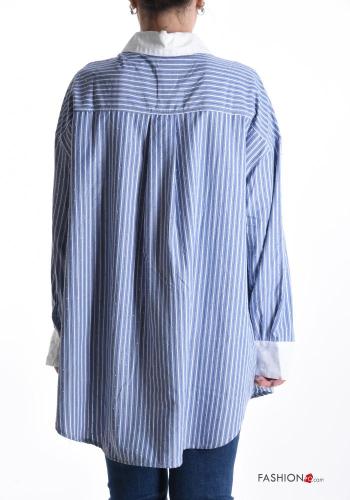 Camicia in Cotone maniche extra lunghe con colletto Fantasia righe con bottoni con strass - ph 2
