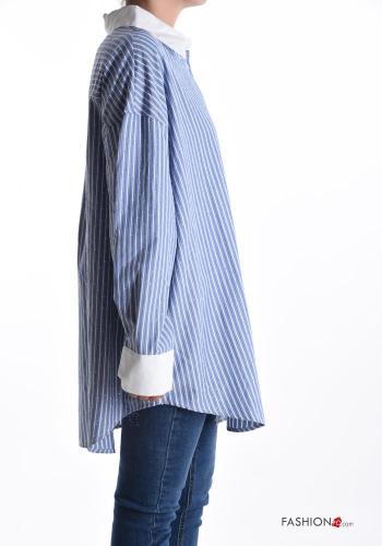 Camicia in Cotone maniche extra lunghe con colletto Fantasia righe con bottoni con strass - ph 3