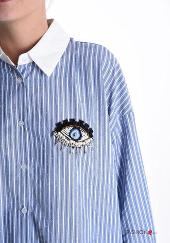Camicia in Cotone maniche extra lunghe con colletto Fantasia righe con bottoni con strass - ph 4