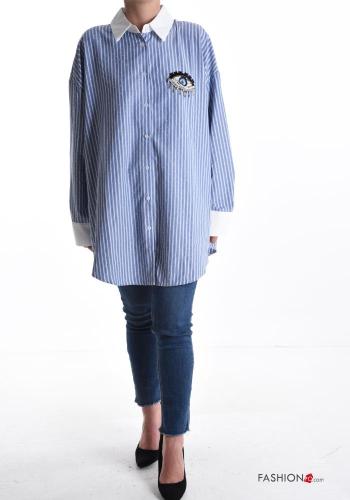 Camicia in Cotone maniche extra lunghe con colletto Fantasia righe con bottoni con strass - ph 5