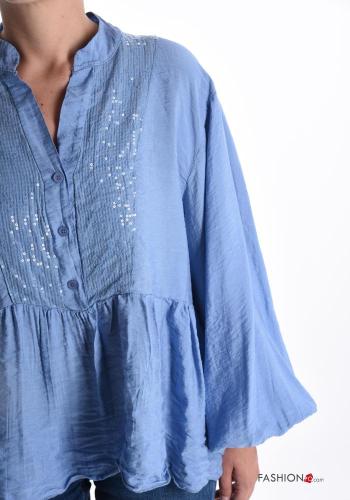 extra long sleeve Blouse with sequins with buttons with flounces - ph 4