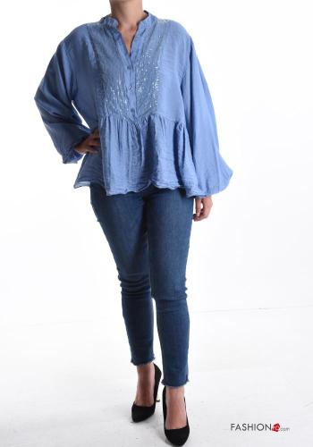 extra long sleeve Blouse with sequins with buttons with flounces - ph 5