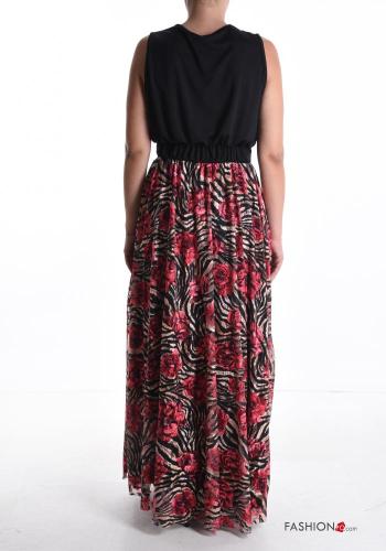 Floral sleeveless long Dress with v-neck with elastic - ph 2