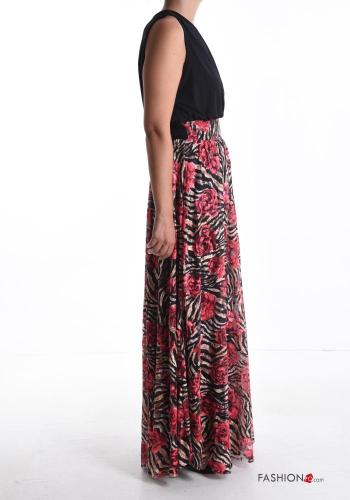 Floral sleeveless long Dress with v-neck with elastic - ph 3