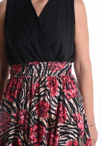 Floral sleeveless long Dress with v-neck with elastic - ph 4