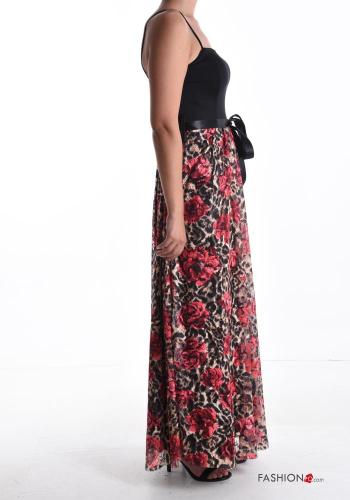 Robe sans manches tulle longue à Imprimé Floral avec doublure avec ceinture en tissu - ph 3