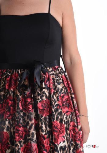 Robe sans manches tulle longue à Imprimé Floral avec doublure avec ceinture en tissu - ph 4