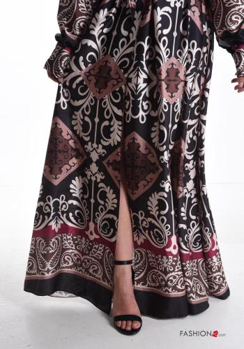 Abito maniche lunghe lungo Fantasia batik con spacco scollo a V con cintura in stoffa - ph 4
