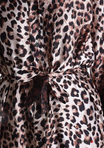 Animal print long sleeve with collar long Shirt dress with buttons with fabric belt - ph 4