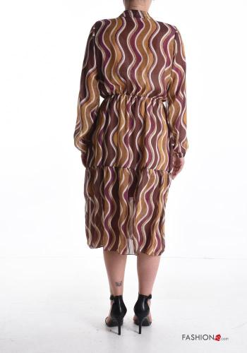 Optical Muster chiffon Kleid mit Knöpfen mit gummizug mit Futter - ph 2