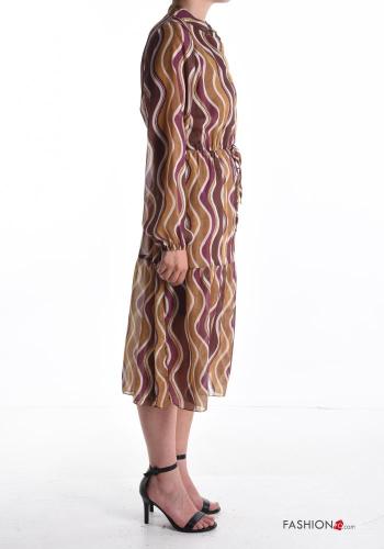 Optical Muster chiffon Kleid mit Knöpfen mit gummizug mit Futter - ph 3