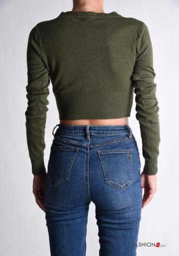 Chaqueta de punto manga larga corto con botones con cuello en v - ph 2