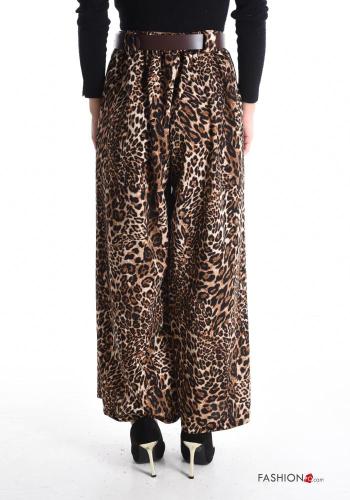 Pantalones wide leg Estampado animal con cinturón con bolsillos - ph 2