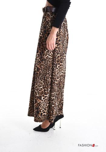 Pantalones wide leg Estampado animal con cinturón con bolsillos - ph 3