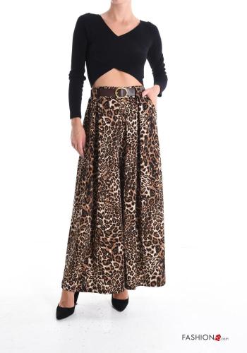 Pantalones wide leg Estampado animal con cinturón con bolsillos - ph 5