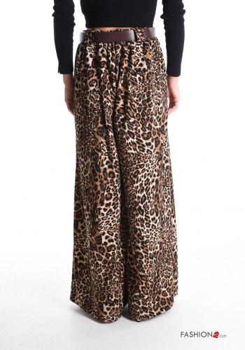 Animal print wide leg long Trousers with belt with pockets - ph 2