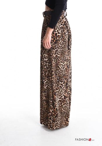 Animal print wide leg long Trousers with belt with pockets - ph 3