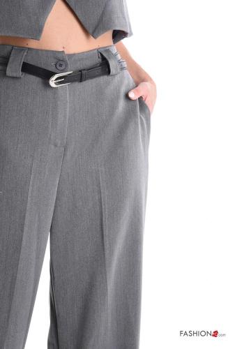 wide leg lange Hose mit Gürtel mit Taschen - ph 4