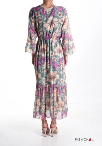 Floral long sleeve chiffon Dress with flounces with elastic with v-neck - ph 2