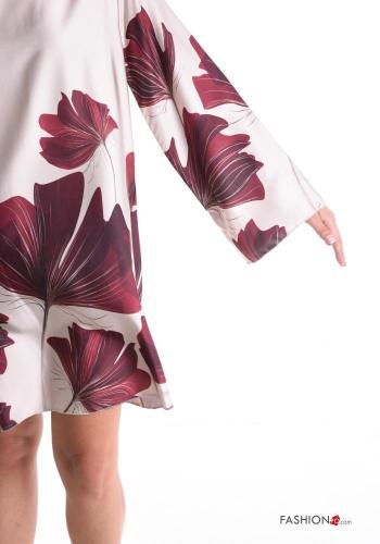 Abito maniche lunghe girocollo scollato sulla schiena al ginocchio Fantasia floreale con fiocco - ph 4
