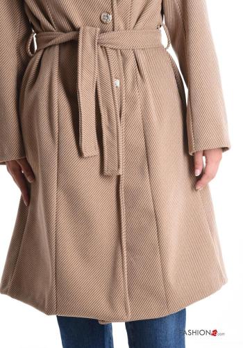 Manteau manches longues avec doublure à boutons avec ceinture en tissu - ph 4
