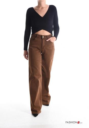 flared long Cotton Jeans with buttons with zip with pockets - ph 5