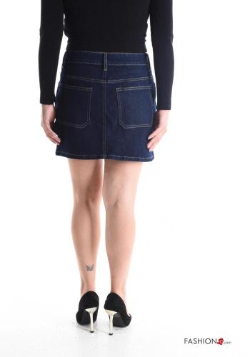 Mini Jupe en Coton en denim à boutons avec fermeture éclair avec poches - ph 2